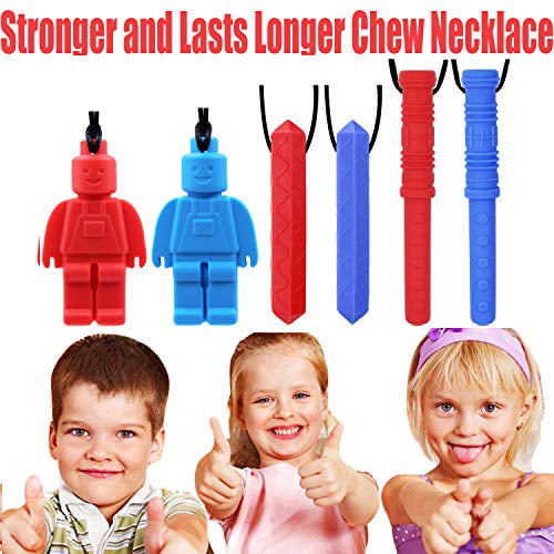 ADHD 6-Pack Oral Motor Children - Perfect for Autistic Kids Building Block, Diamond and Cylinder Tough, Long-Lasting and Girls Chew Necklace by GNAWRISHING SPD Boys
