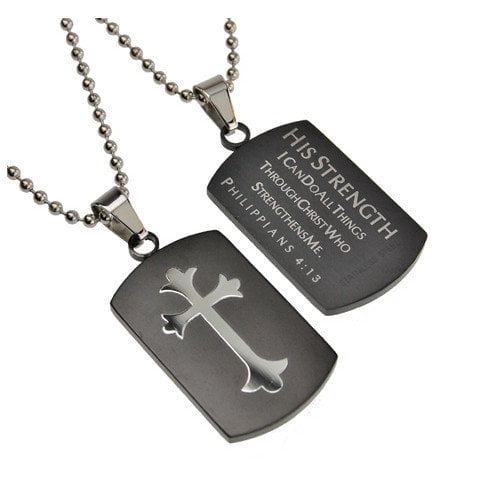 Philippians 4:13 Black Dog Tag Cross 