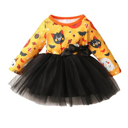 

Girl’S Dresses Toddler Kids Baby Girls Cartoon Bat Bowknot Dress Clothes (Yellow 3-6M)