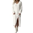 thumbnail image 2 of BRGZLK Winter Sweater Dresses for Women Trendy VNeck Solid Color Warm Cozy Casual Long Dress Button Down Side Slit Maxi Dress White L, 2 of 8