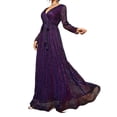 thumbnail image 1 of PENGXIANG Robe de Demoiselle d'Honneur à Sequins pour Femmes Manches Longues Col en V Ceinturée Robe Maxi Pailletée Robes de Soirée, 1 of 7