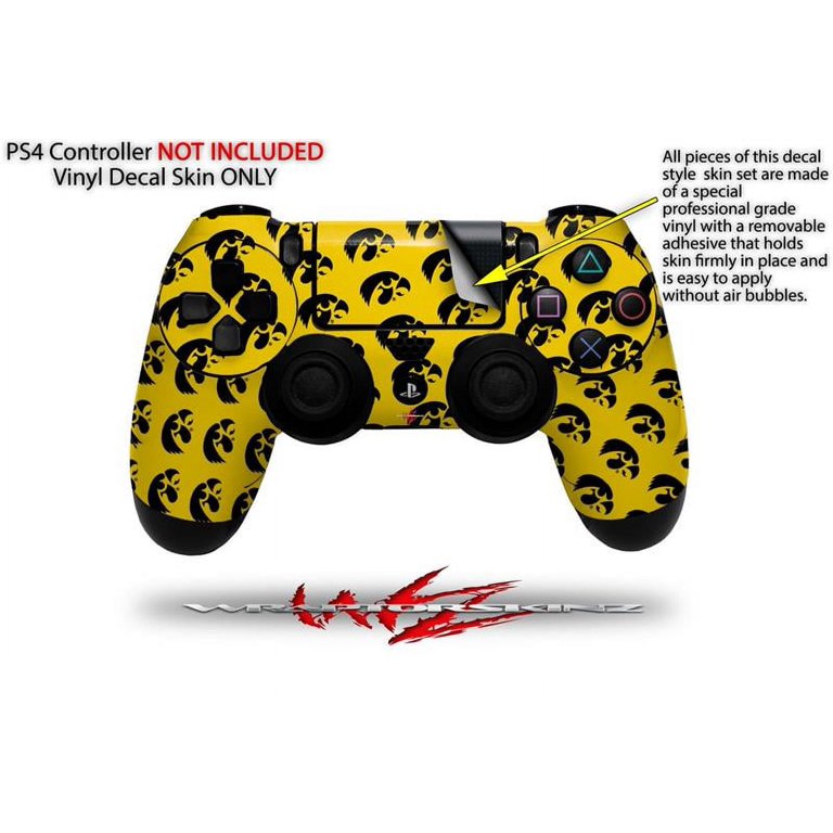 Skin for Sony PS4 Dualshock Controller PlayStation 4 Original Slim and Pro  Iowa Hawkeyes Tigerhawk Tiled 06 Black on Gold (CONTROLLER NOT INCLUDED)