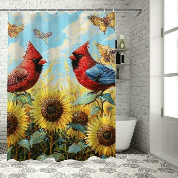 Patifu Cardinal Birds Sunflower Field Bathroom Shower Curtain Set 100% Polyester with Hooks 36"x72