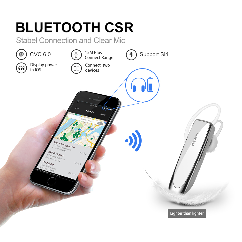 New Bee Bluetooth Earpiece, Wireless Hands-Free Headset HD Call for Trucker Driver, Business, Office - image 2 of 6