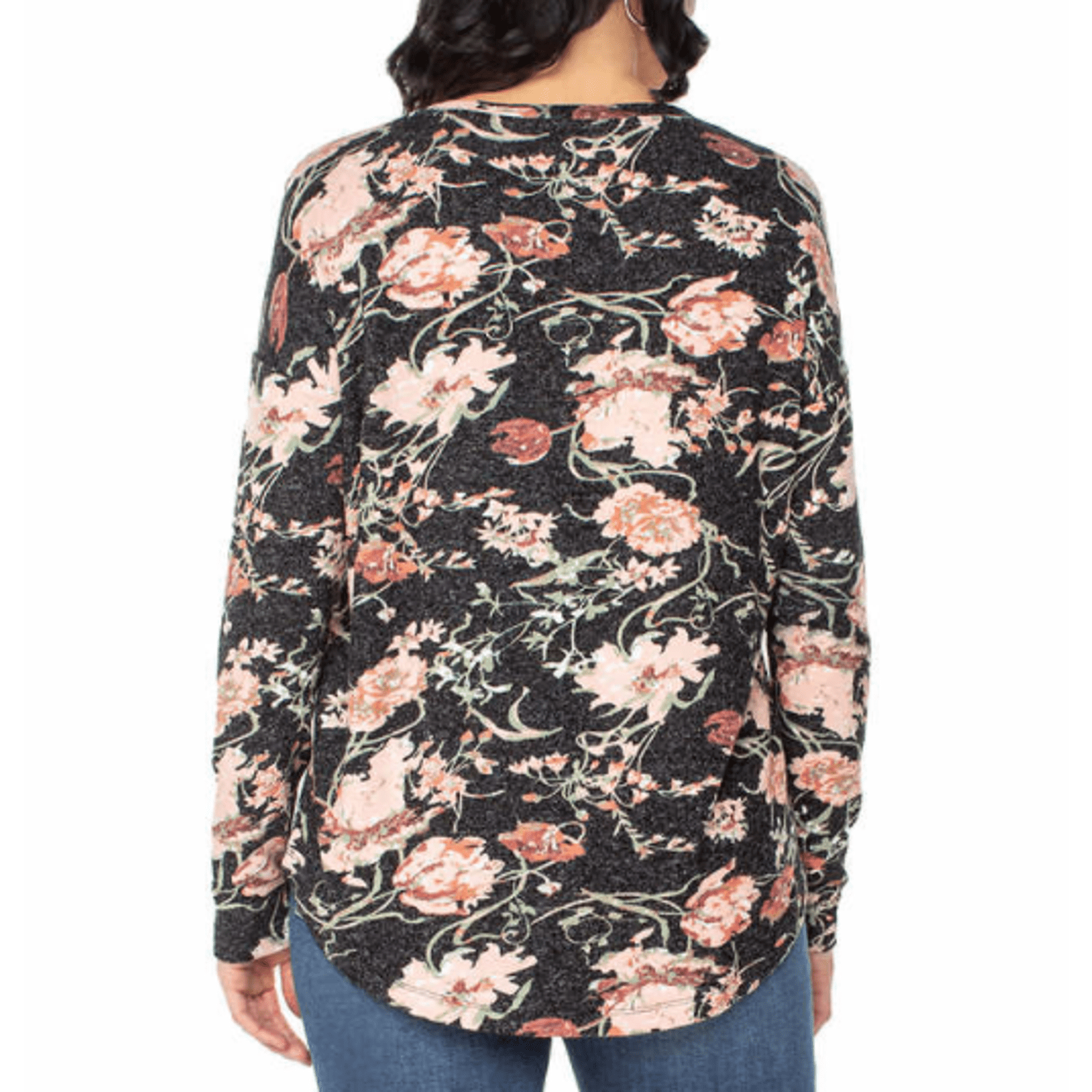 Button V Neck Long Sleeve Thermal Floral Top – Worn & Refined