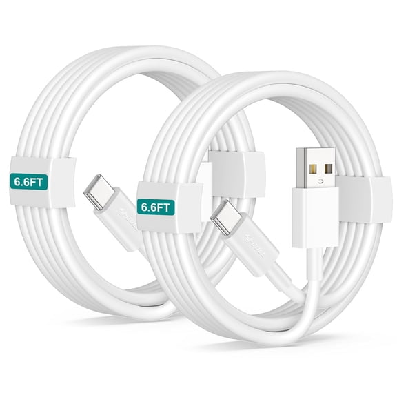TYPPKMM USB a to USB C Cable with 2-Pack, 60W Fast Charging Type C 6.6FT, White USB a to C