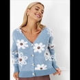 thumbnail image 4 of Cárdigan de Punto con Estampado Floral y Botones para Mujer, Cuello en V y Hombros Caídos Azul S, 4 of 10