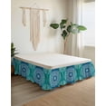 thumbnail image 2 of Teal Blue Boho Wrap Around Bed Skirts for Queen Bed 18" Drop,Bed Skirt with Adjustable Elastic Belt Dust Ruffle Bed Valance for Bedroom Hotel Retro White Rustic Flower Ethnic Pattern Bed Frame Cover, 2 of 7