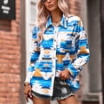 thumbnail image 4 of Camisa de corte informal para mujer, cuello vuelto, estampado con botones, manga larga, Top holgado, 4 of 8