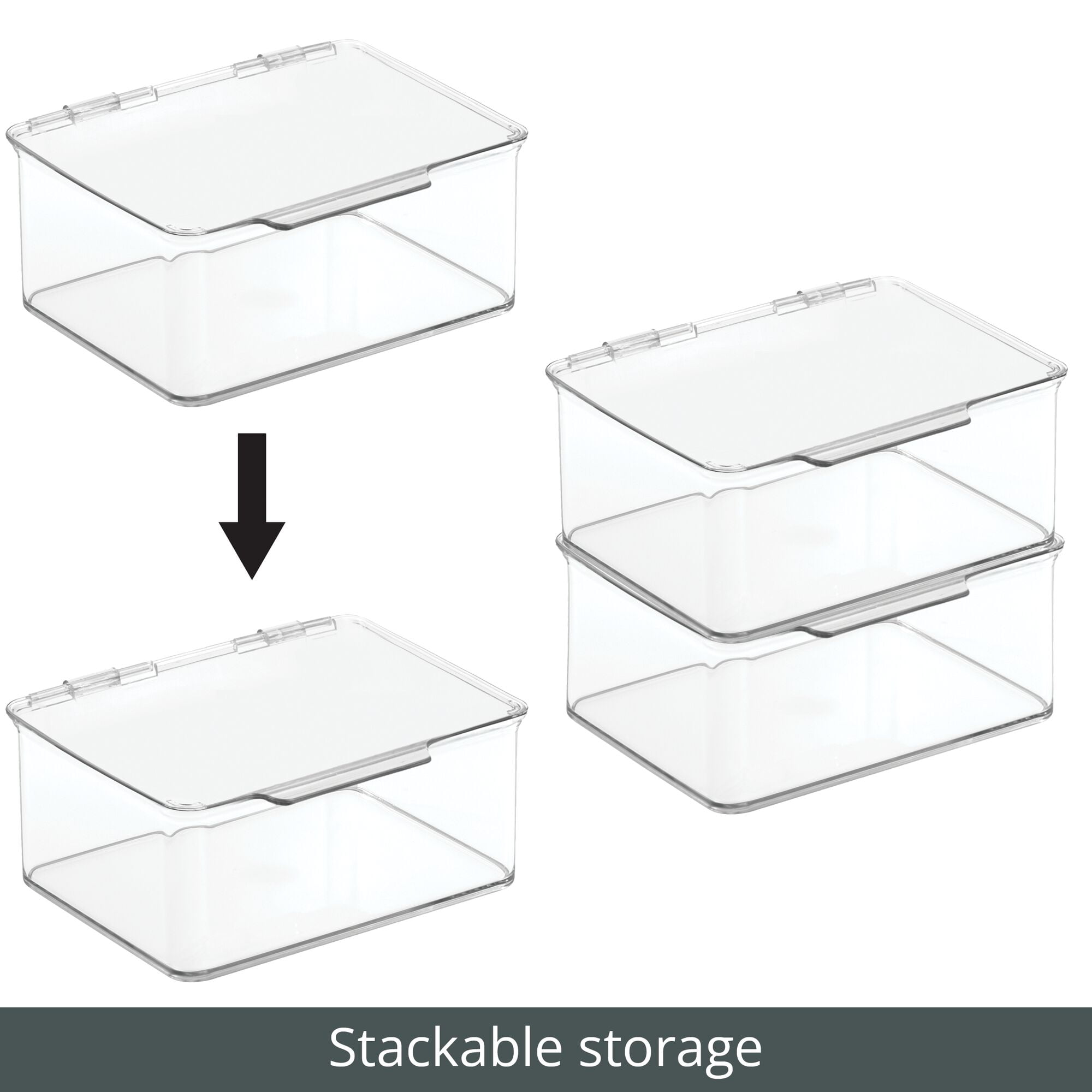 mDesign Plastic Playroom/Gaming Storage Organizer Box, Hinge Lid, 8 Pack, Clear
