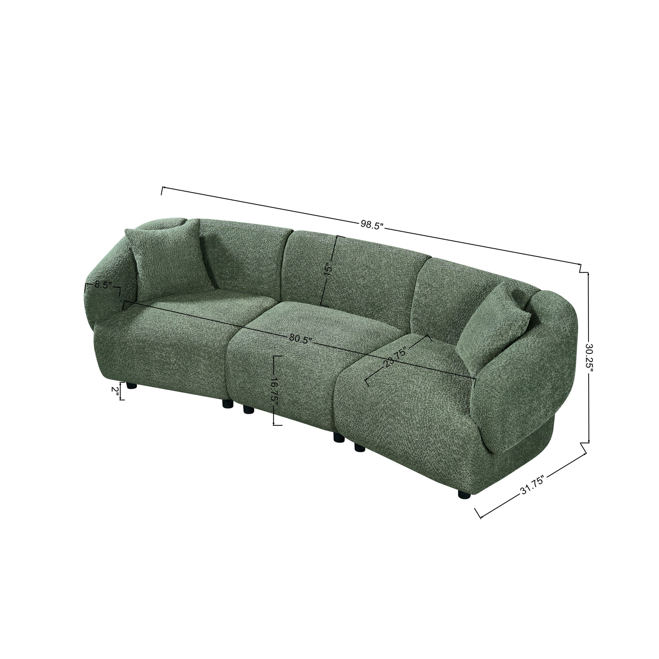 Christopher Knight Home 98.5" Curved Contemporary 3-Seat Sofa with Upholstered Plush Seating, Green