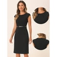 thumbnail image 2 of DARING DIVA Elegant Round Neck Cap Sleeve Belted Work Sheath Dresses 2XL Black, 2 of 5