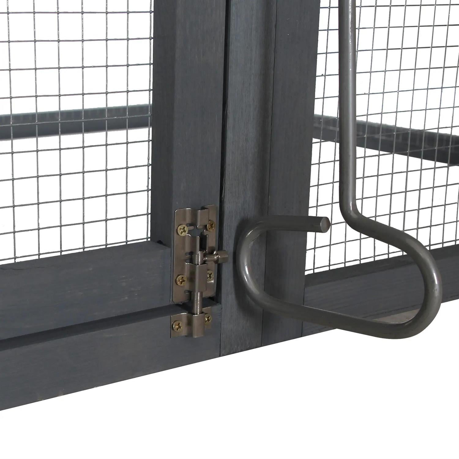 Pefilos 84" Chicken Coop Rabbit Hutch, Outdoor Wooden Poultry Cage Hen House with Nesting Box, Enclosed Run, Removable Tray for Garden Backyard, Gray