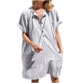 thumbnail image 1 of Vestido de manga corta con botones y bolsillos sueltos para vacaciones en la playa a rayas para mujer Fridja  qw4907, 1 of 8
