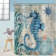 thumbnail image 3 of Seahorse Extra Long Shower Curtain Ocean Conch Sea Crustaceans Vintage Machine Washable Waterproof Fabric for Bathroom Bathtub Decor with 12 Hooks 72Wx84H, 3 of 6