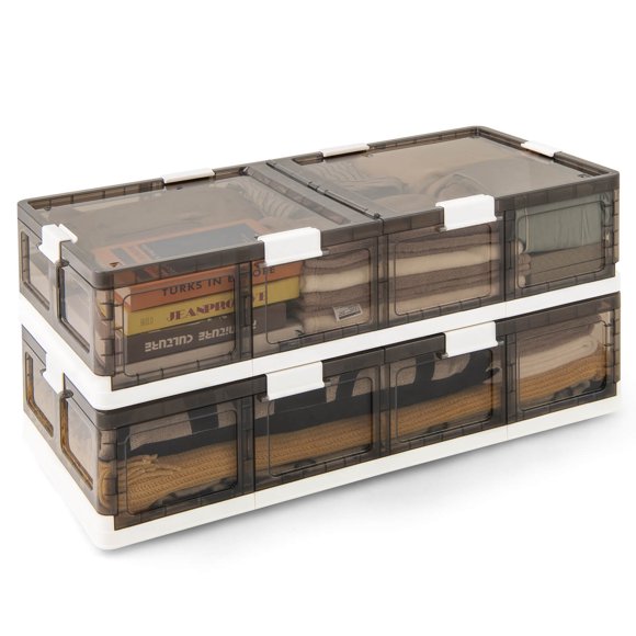 Costway Lot de 2 Contenants de Rangement sous le Lit de 26,5 Gal avec Roues Couvercles à Double Ouverture