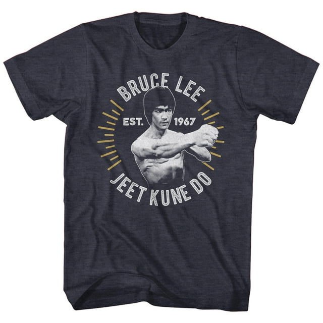 Bruce Lee T-Shirt Chiné Bleu Marine à Motif Cercle Éclaté