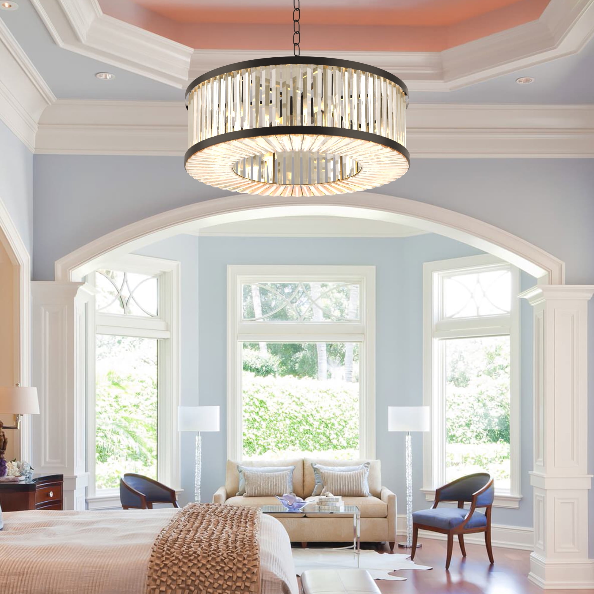FINE MAKER Crystal Chandeliers Modern Contemporary Ceiling Lights Fixtures Pendant Lighting Dining Room Living Room Chandelier D23.6"
