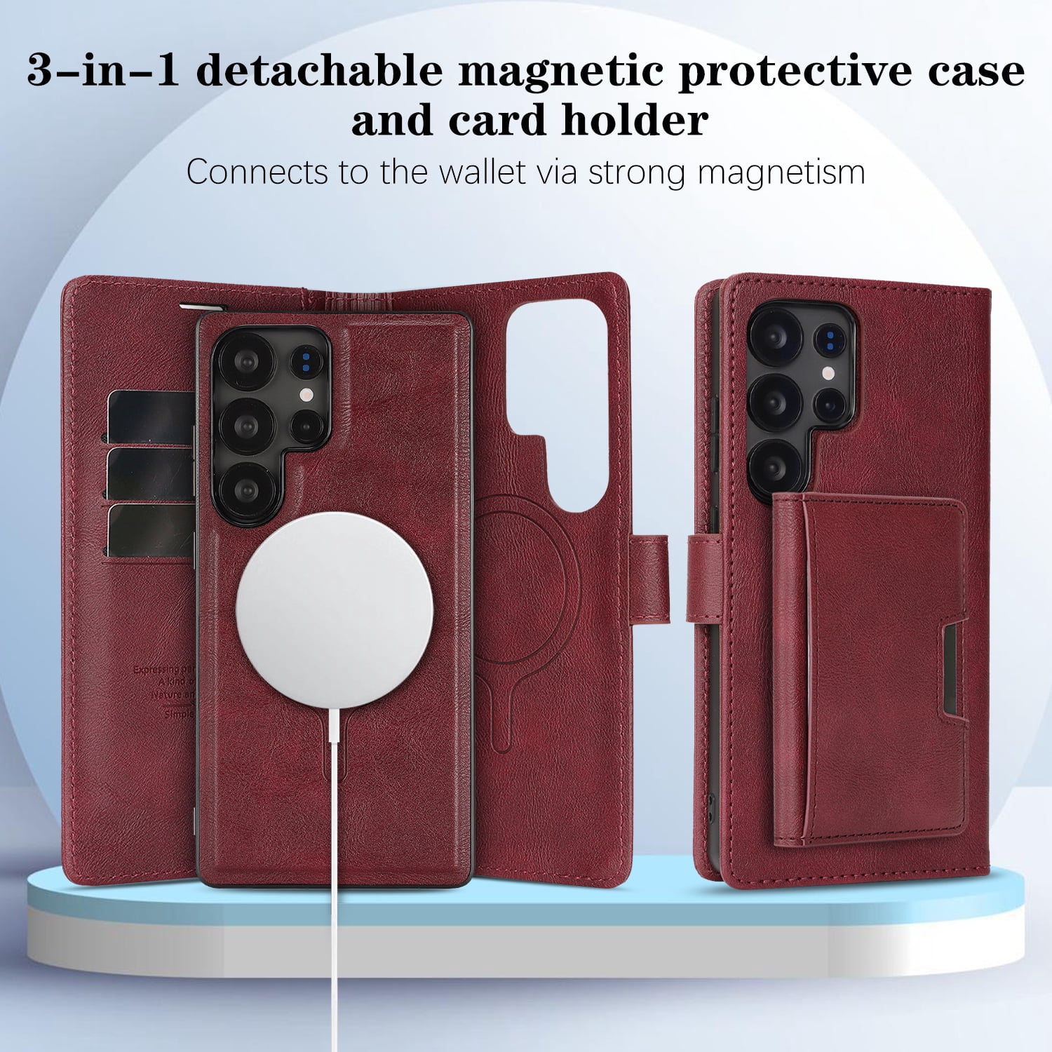 Dteck for Samsung Galaxy S24 Ultra Case Detachable Wallet Case with Card Holder, 3 in 1 PU Leather Flip Folio with RFID Blocking Stand Shockproof Phone Cover,Red