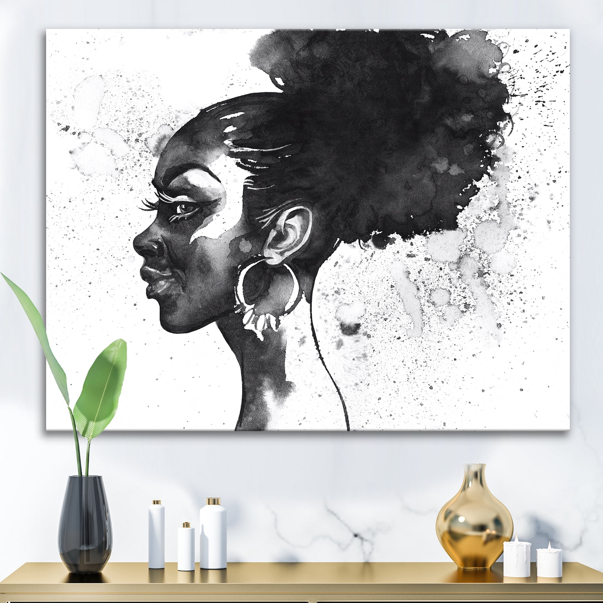 Black and White Portrait of African American Woman I 40 in x 30 in Painting Canvas Art Print, by Designart