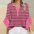 thumbnail image 2 of ZQUUVOU Women's T-Shirt Stripe V Neck Ruffle 3/4 Sleeve Floral Blouse Hot Pink (XL), 2 of 4