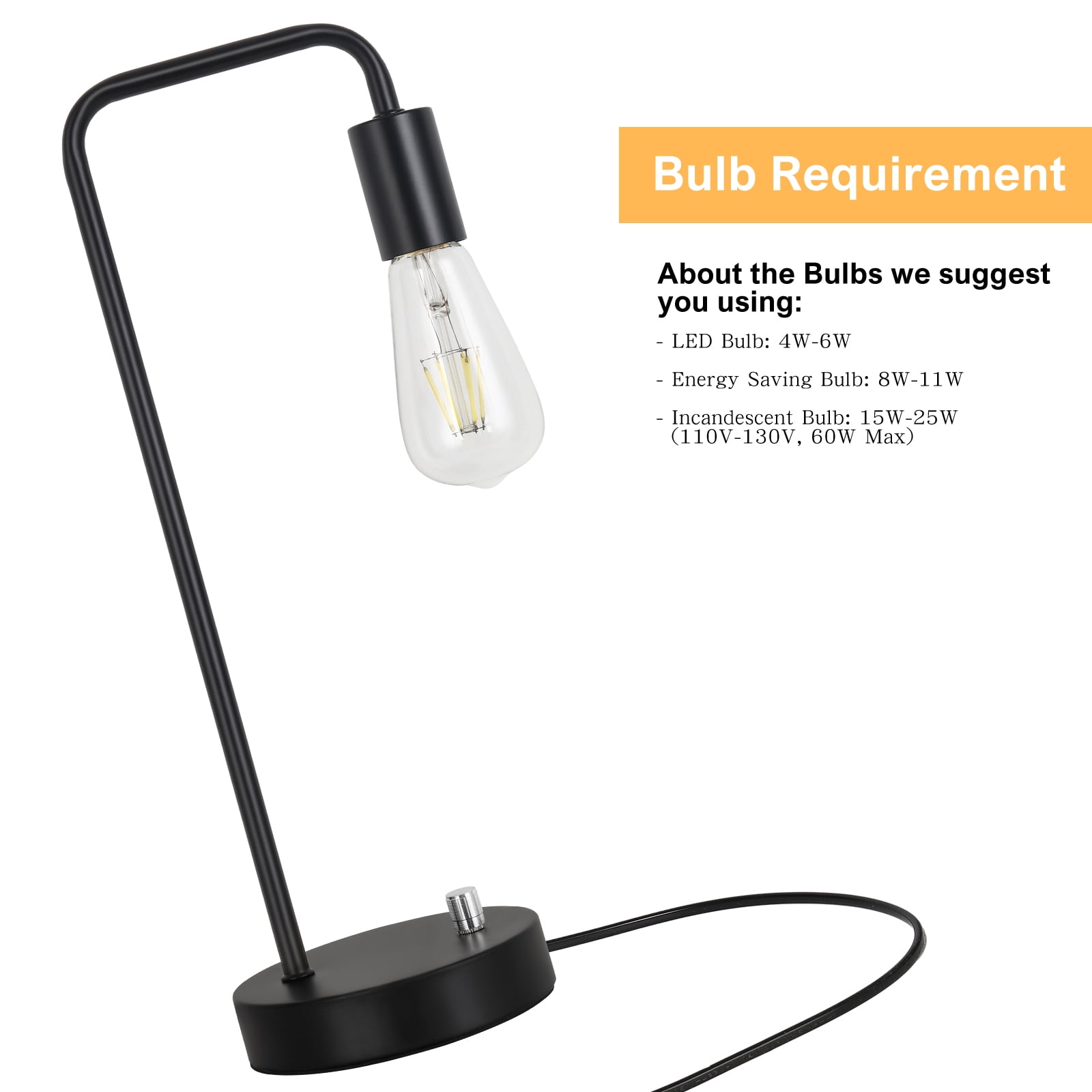 Desk Lamp for Bedroom Bedside lamp, modern lamp for living room Reading office(black)no bulb