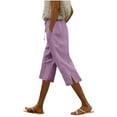 thumbnail image 2 of Qulqfy Women Wide Leg Capri Walking Purple Fall Hiking Capri Drawstring Womens Casual Pants M, 2 of 5