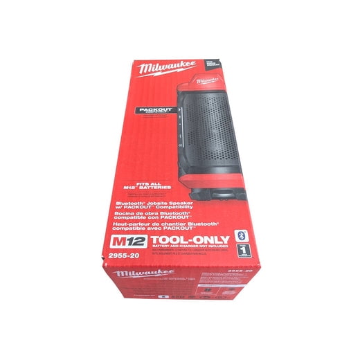 Milwaukee M12 Bluetooth Jobsite Speaker with PACKOUT Compatibility (2955-20) – Bluetooth 5.3, 200 ft Range, Audio Link, USB-C Charging, Tool Only