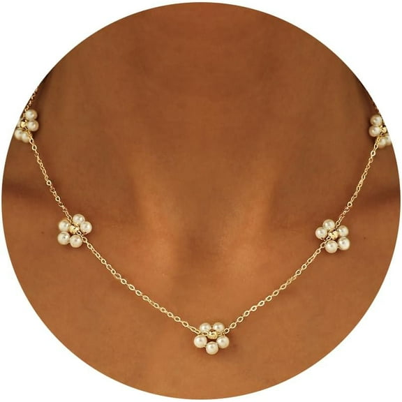 Pearl Necklaces for Women-Pearl Y Necklace, Pearl Choker, Pearl Pendent Necklace, 14k Gold Filled Adjustable Dainty Necklace for Women 16” 2”