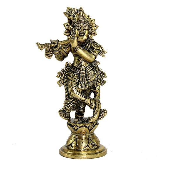 eSplanade Krishna Kishan Krishan Murti Idol Statue Sculpture | Pooja Idols | Home Decor | Brass - 7" Inches