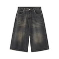 thumbnail image 7 of LMOIPLI Mens Baggy Denim Capri Pants Wide Leg Cropped Jeans Loose Fit Classic Washed Denim Stylish Casual Streetwear Trousers for Daily Outdoor Activities Dark Blue S, 7 of 7