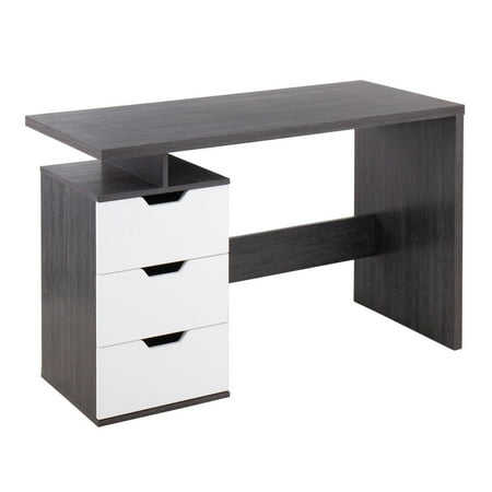 UPC: 0681144114800 | Quinn Contemporary Office Desk In Charcoal Wood With White Wood Drawers