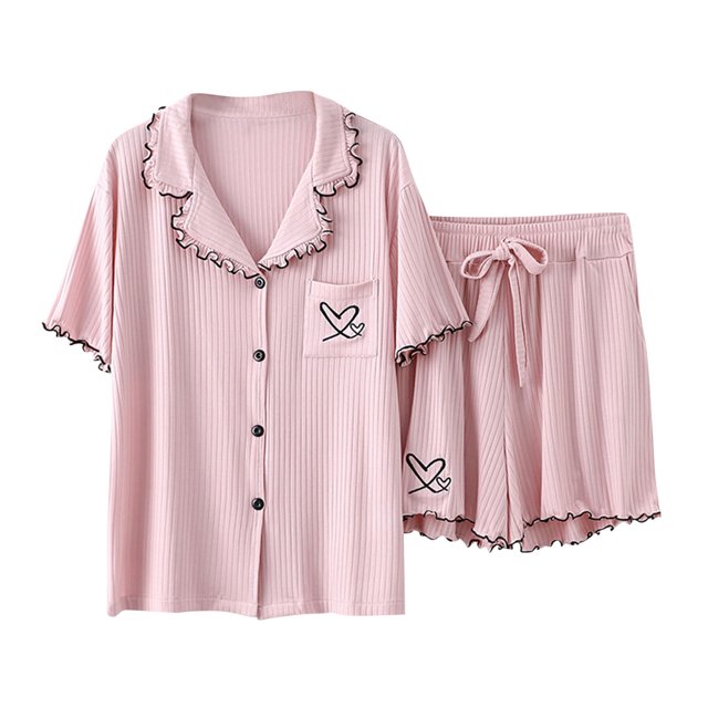 cfhntfmh Womens Pajama Sets Button down Short Sleeve Shirts and Drawstring Waisted Shorts Sleeping Loungewear Sets M-L