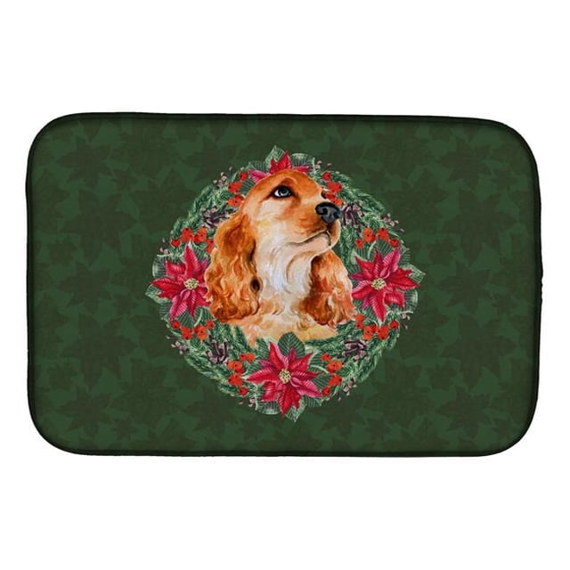 Carolines Treasures CK1572DDM Cocker Spaniel Poinsetta Wreath Dish Drying Mat