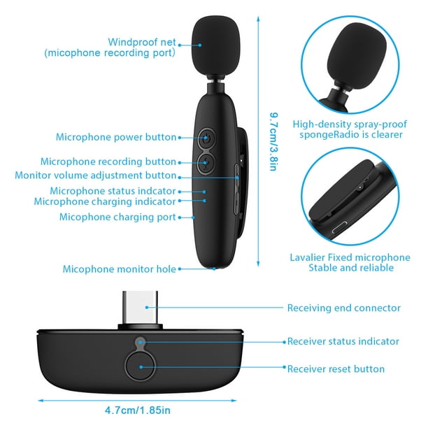 Mini microphone sans fil pour appareils avec connecteur USB-C