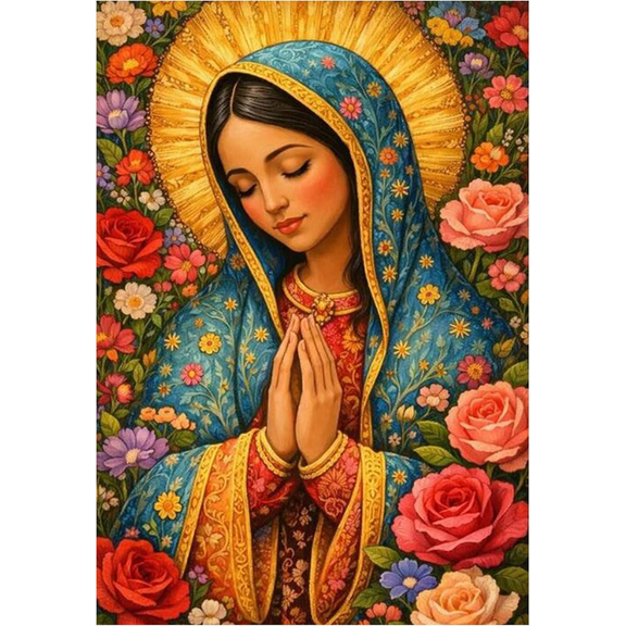 Virgin Mary Diamond Art Kits for Adults, 5D DIY Religion Diamond Painting Kits, Full Round Drill Diamonds Dots, Diamond Mosaic Kits, Gem Art Crafts, Home Wall Decor 12X16 Inch