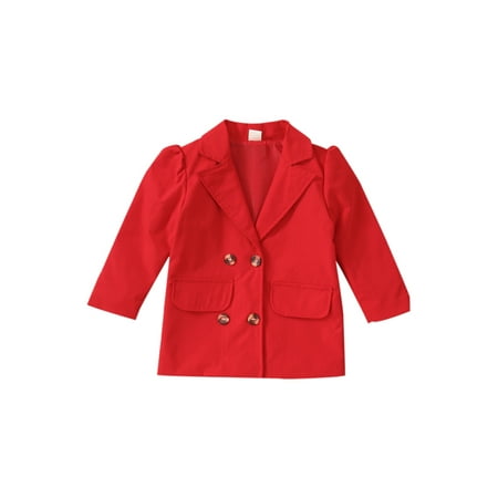 

Genuiskids Toddler Baby Girl Lapel Suit Tops Solid Color Long Sleeve Double-Breasted Jacket Coat Girls Kids Casual Outwear