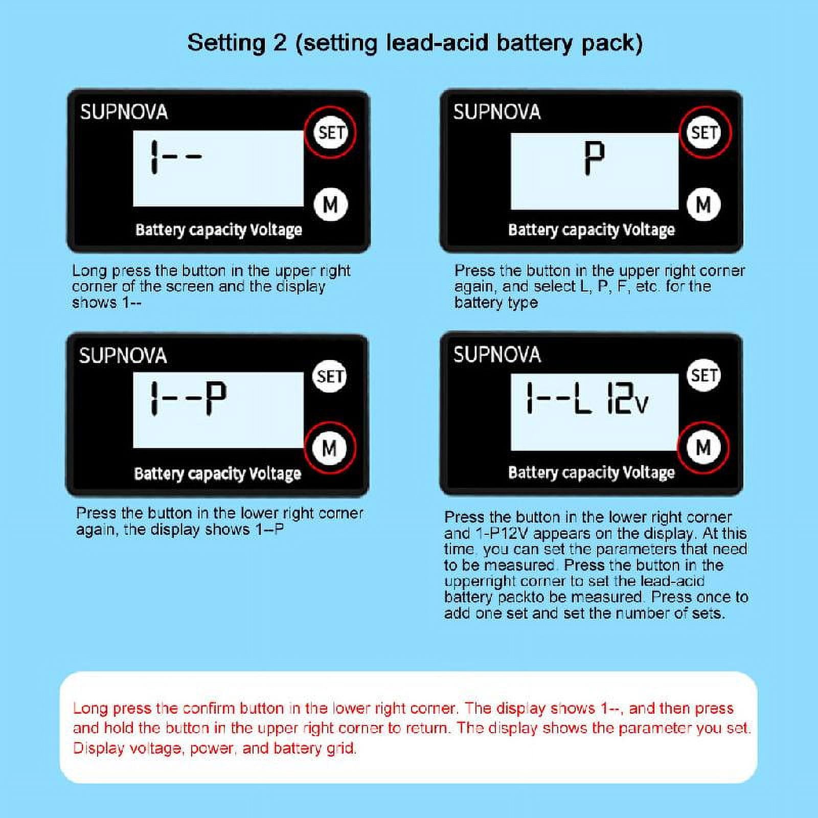 Necvior Battery Capacity for 12V 24V 48V 72V Acid Lithium LiFePO4 Car Motorcycle Voltmeter Panel