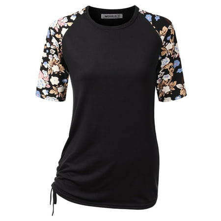 - Doublju Women's Classic Fit Raglan Short Sleeve Round Neck Shirt BLACKPRINT M
