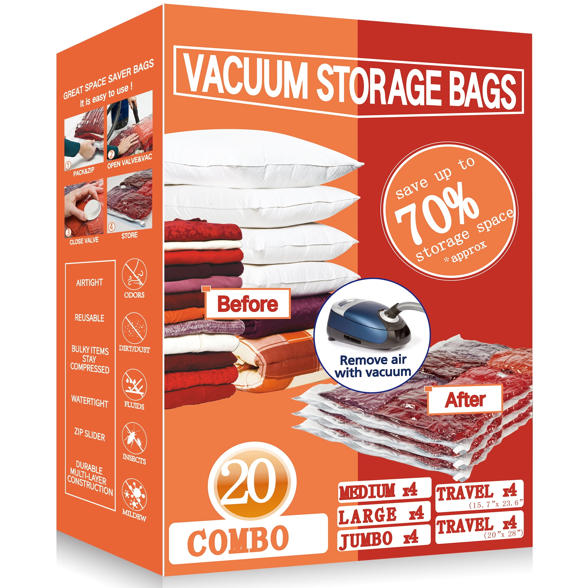 Vacpack Space Saver Bags, 20 Pack Variety Vacuum Storage Bags with Hand ...