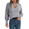 thumbnail image 2 of Duoif Sweaters for Women Trendy Women's Casual Long Sleeve Sweaters Choker Neck Cut Out Fall Pullover Sweaters Oversized Drop Shoulder Knit Tops Women's Sweaters Womens Tops Grey L, 2 of 9