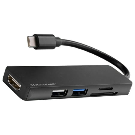 Xtreme USB-C Hub 5-in-1 Adaptor, USB Type C Male to Female HDMI, USB-2.0, USB-3.0, SD Card & Micro SD Card Reader, Mirror to Monitor or TV, USB-3.0 5-GBPS USB-2.0 480-MBPS Data Transfer, Plug & Play