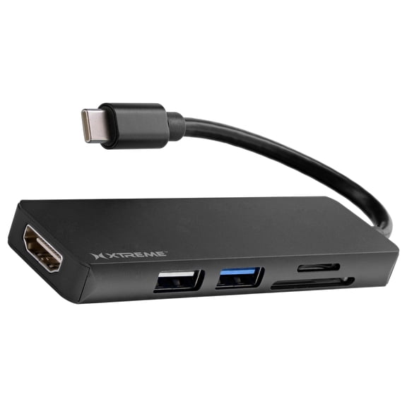 Xtreme USB-C Hub 5-in-1 Adaptor, USB Type C Male to Female HDMI, USB-2.0, USB-3.0, SD Card & Micro SD Card Reader, Mirror to Monitor or TV, USB-3.0 5-GBPS USB-2.0 480-MBPS Data Transfer, Plug & Play