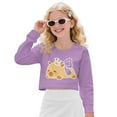 thumbnail image 3 of Xoenoiee Capybara Crown Bow Print Long Sleeve Shirt Crop Top Girls Graphic T-shirt Sweatshirt Pullover Top Casual Crewneck Tees Fall Clothes, 11-12 Years, 3 of 7