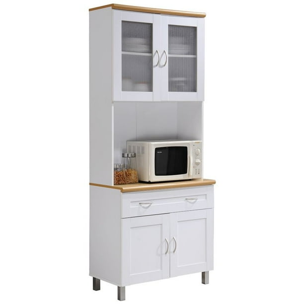 Hodedah Kitchen Cabinet With Top And Bottom Enclosed Cabinet Space In White Wood Walmart Com Walmart Com