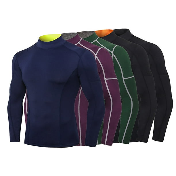 TFixol Camisas deportivas para hombre Camiseta de manga larga Cuello alto Rendimiento de secado rápido Atlético