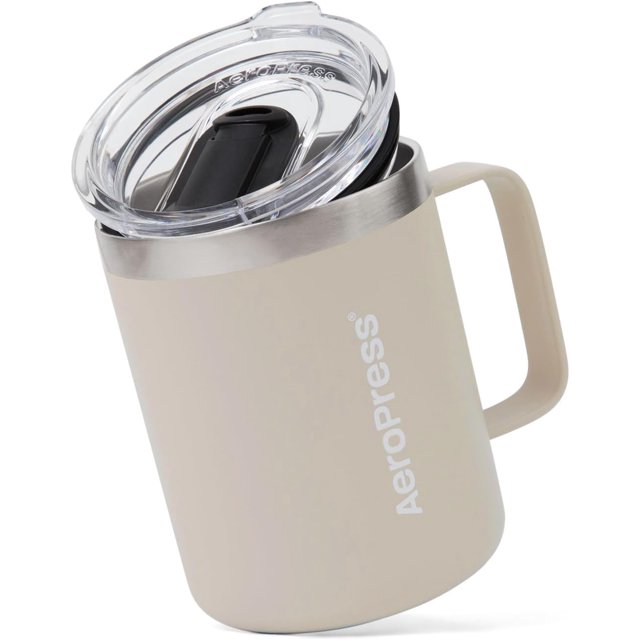 Tasse à Café de Voyage AeroPress avec Poignée, Acier Inoxydable à Double Paroi Isolé sous Vide avec Couvercle Coulissant Résistant aux Éclaboussures, Compatible avec Boissons Chaudes Ou Froides, Va au Lave-Vaisselle, 12 oz, Crème