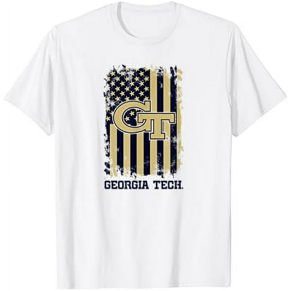 Georgia Tech Yellow Jackets Patriotic Retro American Flag T-Shirt