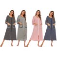 thumbnail image 7 of Women's Zip Up Ankle Length Robes Half Sleeve Zipper Bathrobe Cotton House Coat with Pockets,Plus Size Striped O-neck House Coat Loungewear Long Nightgown Housedress,S-XXL Gray, 7 of 7