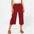 thumbnail image 4 of Casual Womens Capri Pants Loose Straight Wide Leg 3/4 Length Summer Lounge Elastic Waist Trousers, M #02 Wine, 4 of 7